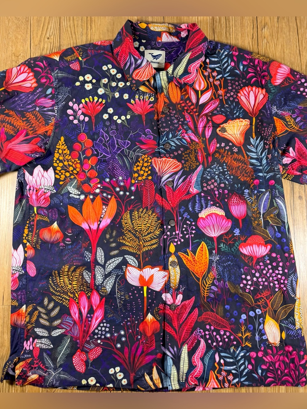 Yiume Mens L Floral Hawaiian Shirt Botanical Aloha 100% Cotton Button Up